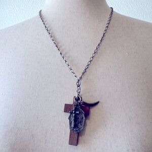 Silver Saint Chain Wooden Cross